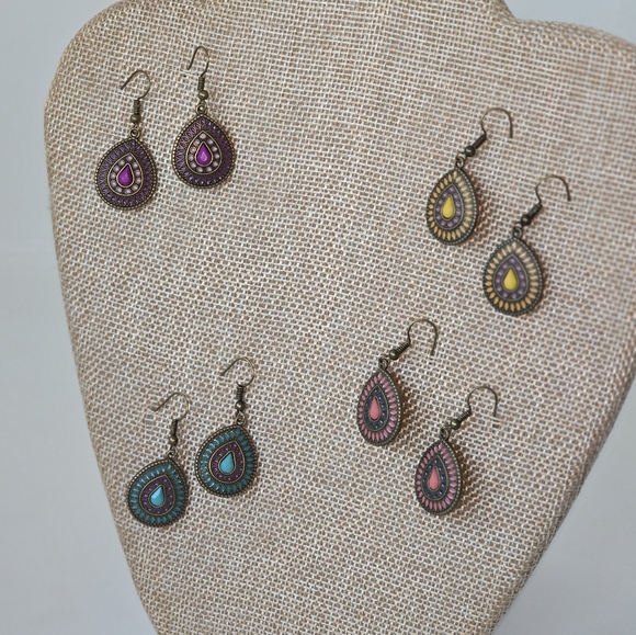 Rhinestone Teardrop Dangle Earrings - Picture 2 of 7